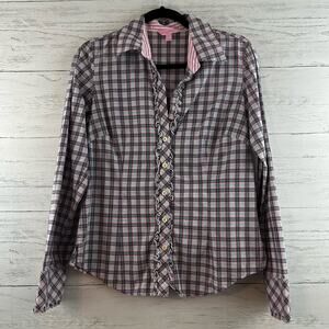 Lilly Pulitzer Plaid Ruffle Front Button Down Shirt Size 8